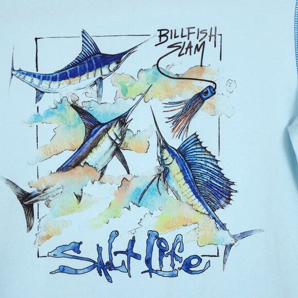 SALT LIFE Billfish Slam T-Shirt Mens Medium Blue Long Sleeve Sail Beach Fishing - Picture 8 of 16